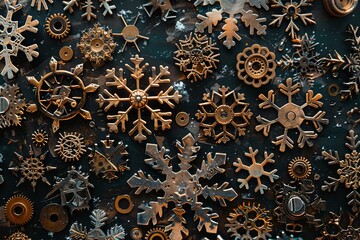 Steampunk Snowflakes a Captivating Background of Victorian-Inspired Cogs