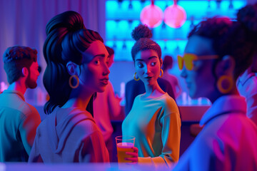 Group of friends enjoy party at nightclub People are drinking, dancing and having a good time. Celebration festive concert.