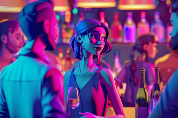 Group of friends enjoy party at nightclub People are drinking, dancing and having a good time. Celebration festive concert.