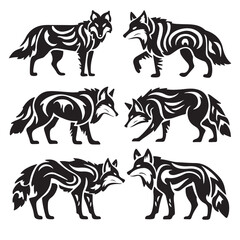Wolf or Fox Stylized Vector Set