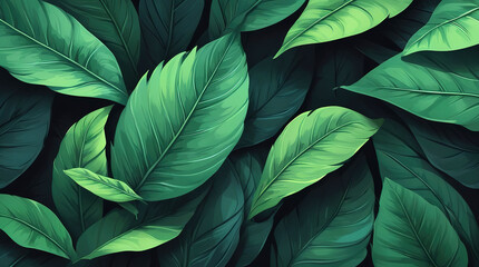 Fototapeta premium Background of dark green tropical leaves