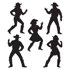 Western Cowboy Dancing Vector Set
