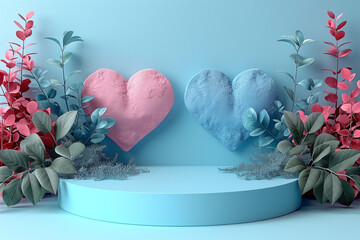 Basic podium background for advertising, Love banner for Valentine's Day, generative ai