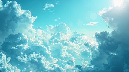Summer sky in shades of blue with clouds and light on a white background Clear and bright winter...