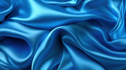 light blue azure color satin fabric silk for background. blue fabric textile drape with crease wavy folds, wind movement, background