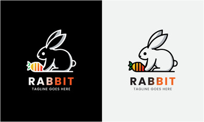 Rabbit Logo, Rabbit with leaf carrot, Animal Design Logo Vector, rabbit head, minimalist modern concept sample