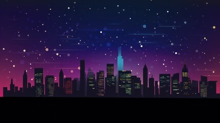 Fototapeta premium abstract illustration of a city skyline silhouette with a starry sky and a gradient background