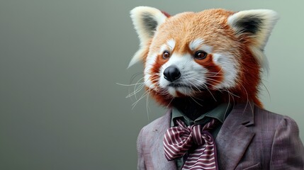 Stylish Red Panda in Lavender Blazer and Silk Cravat Gazes Ahead with Refined Poise