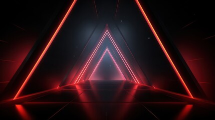 futuristic triangular tunnel in neon glowing light with a dark ambiance