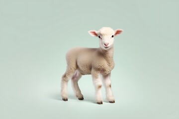 Fototapeta premium White sheep kid baby lamb, wool farming mammal, farm animal