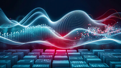Structured database. Abstract digital wave particle. Digital music background. Sound vibrations. Futuristic dotted wave. Big data analytics. 3D illustration of nano particles in cyberspace