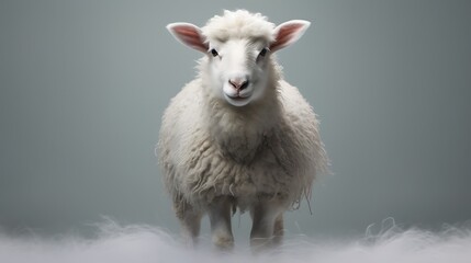Fototapeta premium White fur sheep lamb kid standing