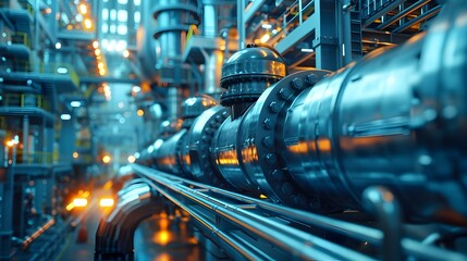 Obraz premium Intricate Futuristic Industrial Factory with Intricate Steel Pipeline and Energy Manufacturing Concept