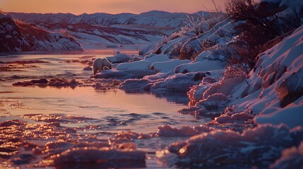 Mountain landscape with colorful sky at sunrise or sunset