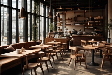 interior design of a cafe with nice natural light