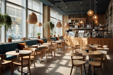 interior design of a cafe with nice natural light