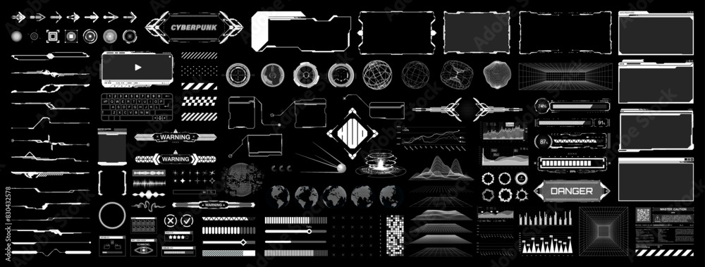Poster futuristic digital ui, ux, kit elements for games and app. hi-tech digital hud elements, charts, cir