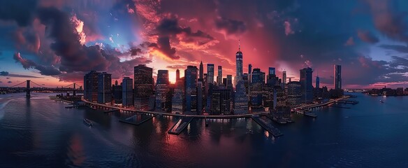 panorama of New York city skyline and skyscrape, view in Midtown Manhattan