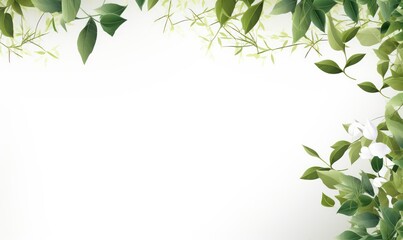 Obraz premium frame border of beautiful green leaves and white flowers with blank space for text