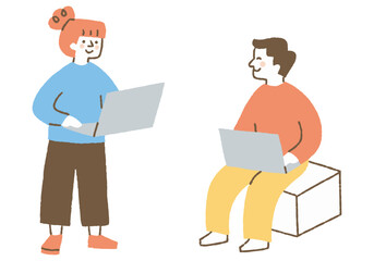 Man and woman working on computer together_Color