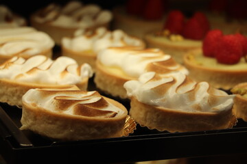 Meringue confectionery in shop window