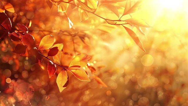 art autumn sunny nature seasonal background with autumn leaves . seamless looping overlay 4k virtual video animation background