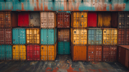Fototapeta premium container box in warehouse in shipping port. 