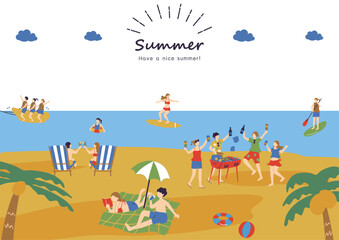 海で夏を楽しむ人達