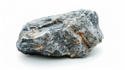 Close up image of raw granite mineral specimen isolated on white background