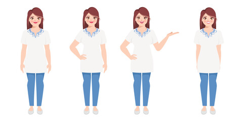 Set of Woman in White t-shirt difference pose