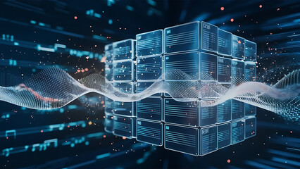 Structured database. Abstract digital wave particle. Digital music background. Sound vibrations. Futuristic dotted wave. Big data analytics. 3D illustration of nano particles in cyberspace