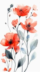 Summer, wild flowers, watercolor, illustration, hand drawn. Set of isolated elements of flowers, abstract art.