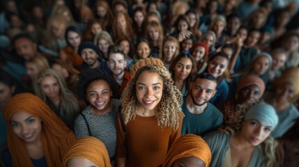 A group of diverse people smiling and looking at the camera, representing community unity in diversity