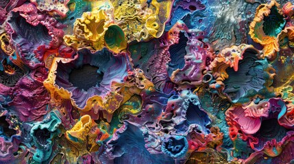 A stunning display of ultra-realism, a colorful texture bursts forth with vibrant energy, its rough surface adorned with a mesmerizing mix of hues.