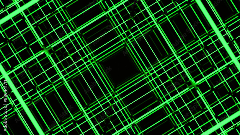 Aufkleber Rotating animation with square line construction. Design. Spatial grid with lines and squares. Electronic grid with square tunnel