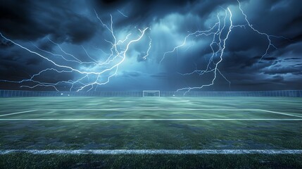 Electrifying Thunderstorm Over Deserted Soccer Pitch