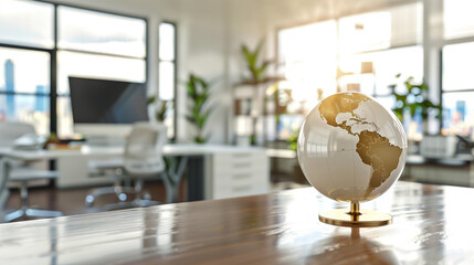 earth globe on the table in modern office, global business or services concept 