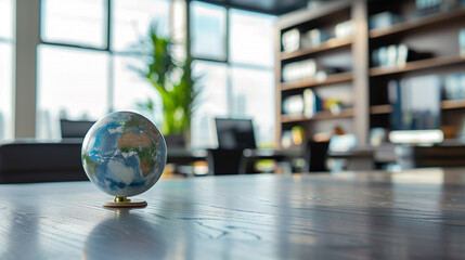 earth globe on the table in modern office, global business or services concept 