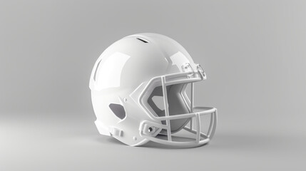 Fototapeta premium A white football helmet isolated on a gray background, suitable for sports equipment themes.