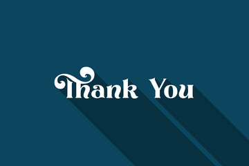 white color Thank you lettering on dark blue background with shadow