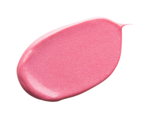 Pink glitter lipstick smear smudge swatch. Shimmer lip gloss texture. Shiny makeup product isolated on transparent background