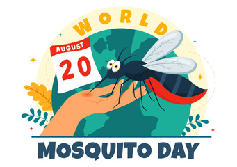 World Mosquito Day Vector Illustration on August 20th featuring a Midge that Can Cause Dengue Fever and Malaria in a Flat Style Cartoon Background