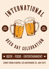 beer poster in vintage style with retro vibes and beer objects. Vector stock illustration.