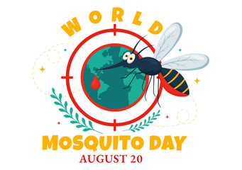 World Mosquito Day Vector Illustration on August 20th featuring a Midge that Can Cause Dengue Fever and Malaria in a Flat Style Cartoon Background