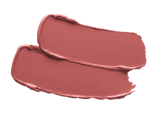 Lipstick smear smudge swatch. Matte creamy makeup texture. Nude color cosmetic product isolated on transparent background