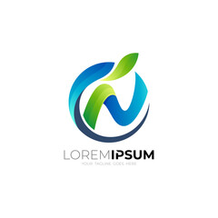 N logo and leaf design nature, 3d colorful style