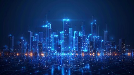 Fototapeta premium Wi-Fi Smart City Network: Low Poly Wireframe with Building Automation