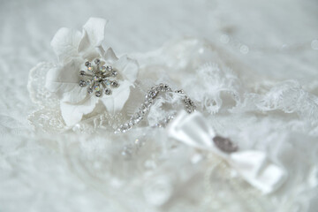 Light wedding background with decorations and lace