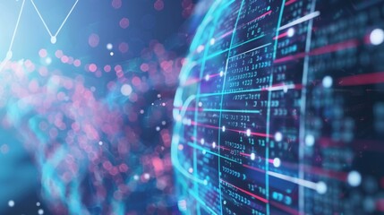 Fototapeta premium Abstract Digital Connections with Data and Blockchain Technology: Visualizing Decentralized Ledger Systems, Secure Online Transactions, and the Future of Digital Networks in a Global Context