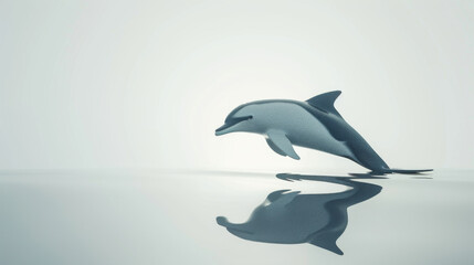 Obraz premium A serene image depicting an elegant dolphin performing a jump with its reflection visible in the calm water below.